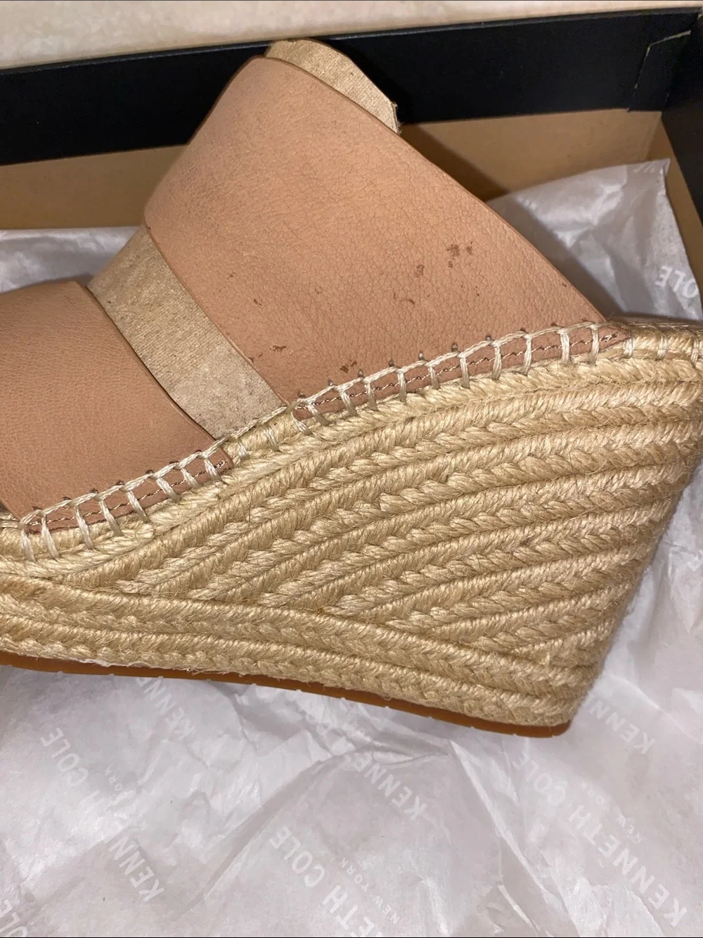 Kenneth Cole New York Blush Leather Espadrille Wedge Sandals
